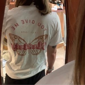 Pink and White Butterfly “You Give Me Anxiety” Graphic Tee M
